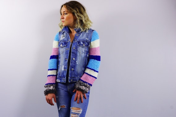 jean jacket with sweater arms