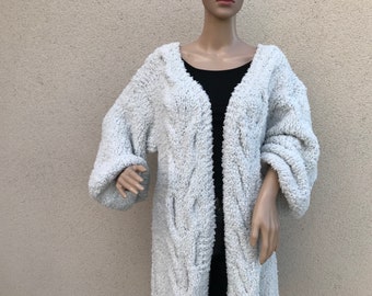 Grey Open Front Cardigan with Balloon Sleeves