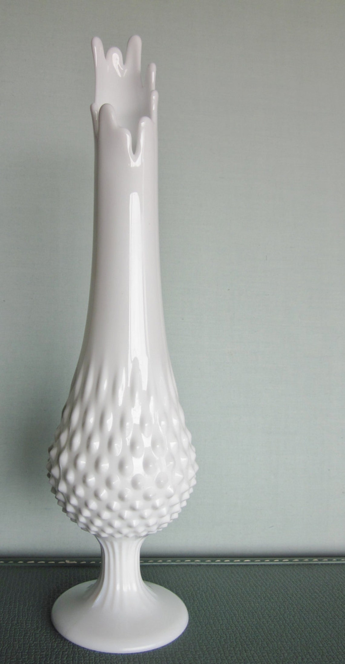 Vintage Fenton Swung Vase Hobnail Milk Glass With Pedestal Etsy