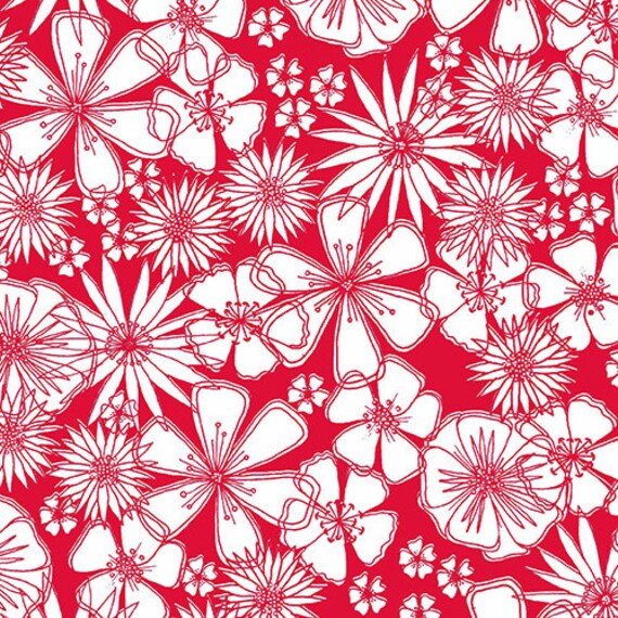 Red and White Fabric 100 Cotton Fabric By The Yard Meadow Etsy