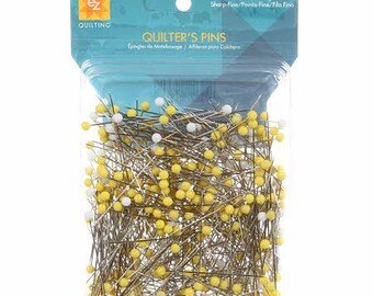 Quilter's Pins by EZ! 500 pieces, each 1-3/4" long, in yellow and white, sharp fine point!