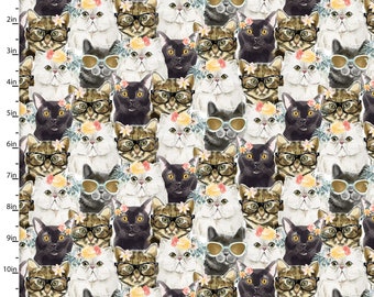 Everyday is Caturday Collection - Multi Cats, Cotton Fabric by QT, 43 inches Wide, Great for Quilts, Shirts, Pillowcases, Crafts - Per Yard
