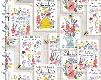 Seed Patch Fabric from Feed the Bees Collection by 3 Wishes, 100% Cotton, Use for Sewing, Quilting etc, By the yard
