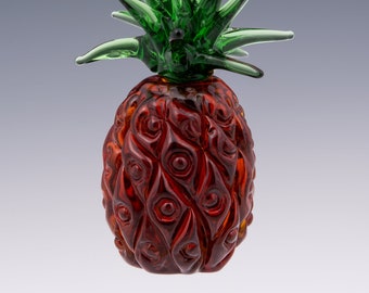 Hanging Glass Pineapple Ornament, Lampwork Artwork, Glass Sculpture Pineapple, Good Luck and Fortune Ornament