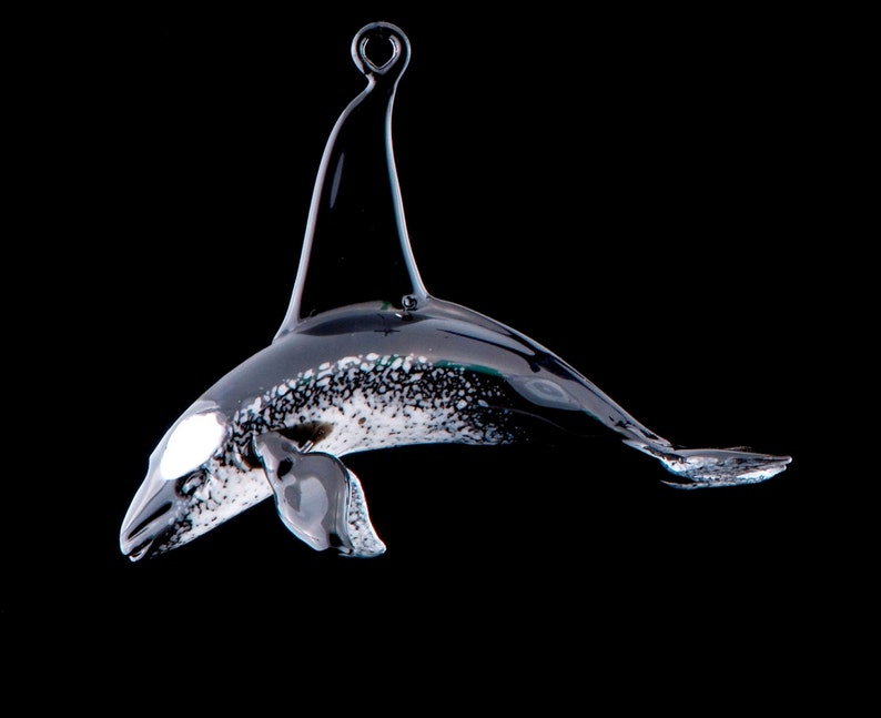 Hanging Glass Orca Whale Ornament, Killer Whale, Lampwork Sea Life Sculpture, Ocean and Marine Life Art image 6