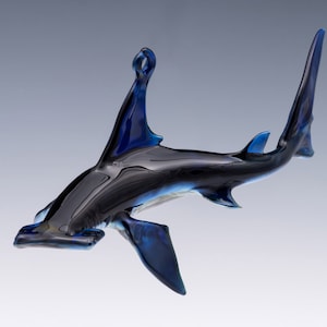 Hanging Glass Hammerhead Shark Ornament, Lampwork Sea Life Sculpture, Ocean and Marine Life Art