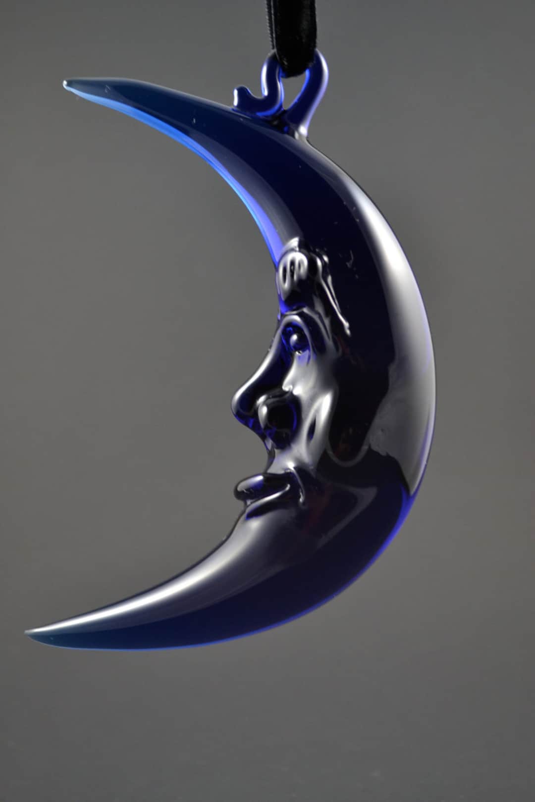 Hanging Glass Moon Ornament, Solstice, Blue Moon, Crescent Moon, Man in