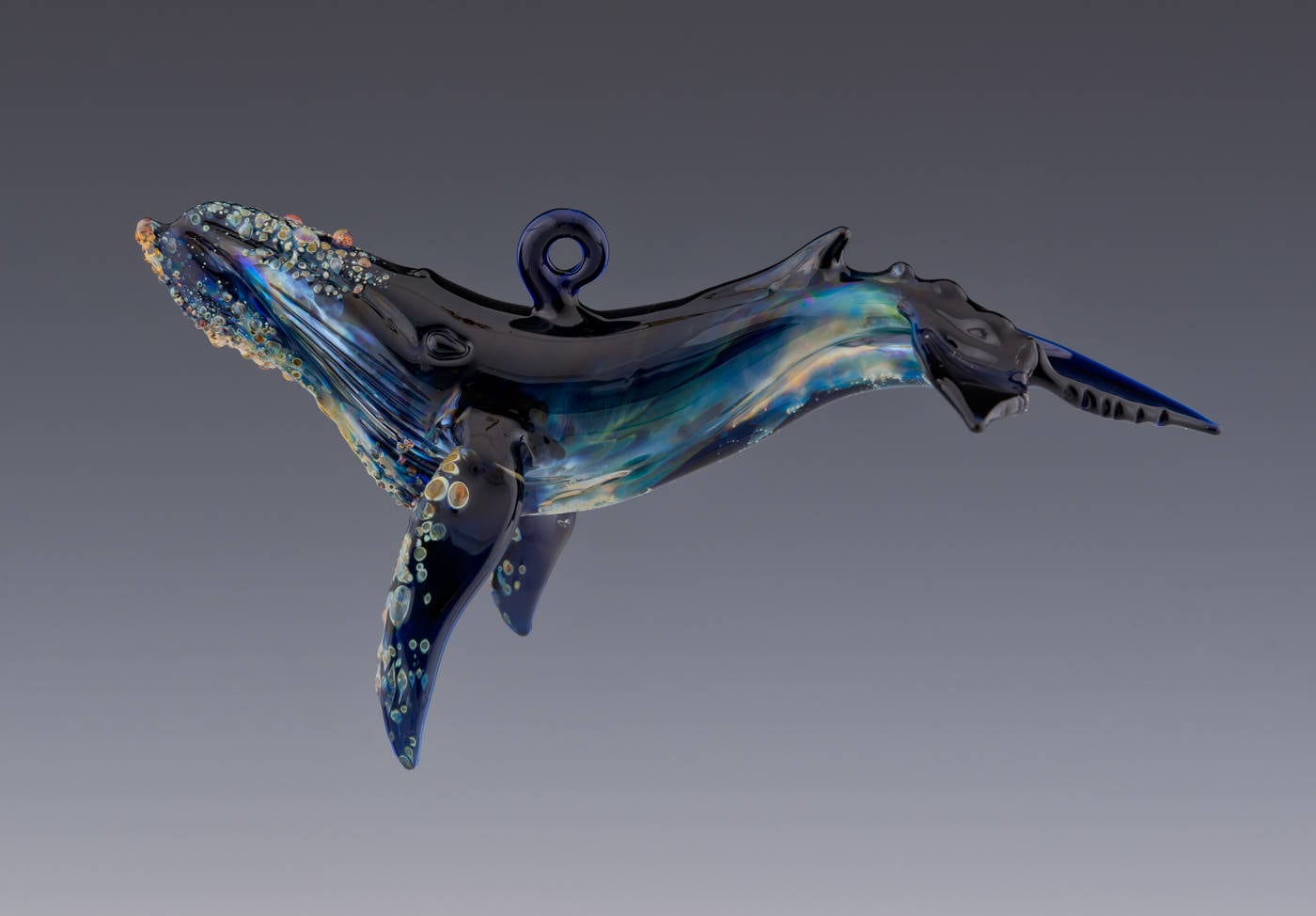 Hanging Glass Humpback Whale Ornament, Lampwork Sea Life Sculpture