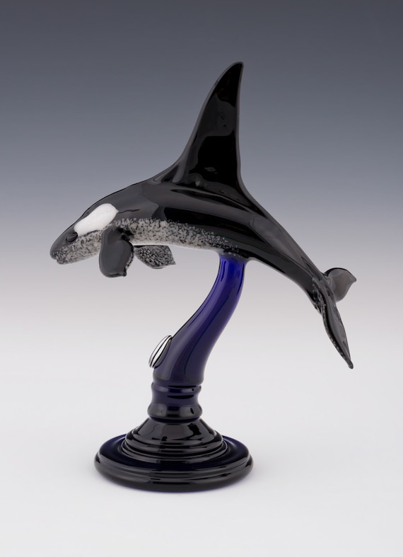 Hanging Glass Orca Whale Ornament, Killer Whale, Lampwork Sea Life