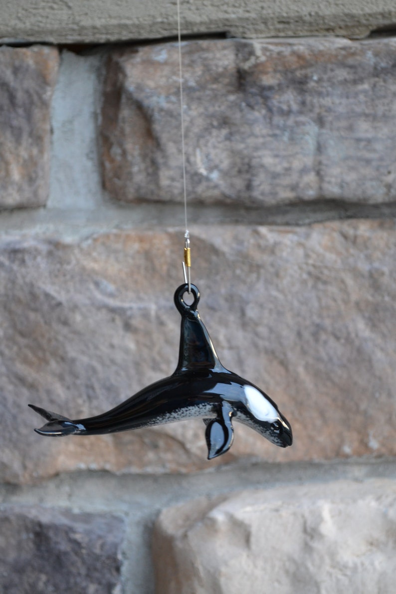 Hanging Glass Orca Whale Ornament, Killer Whale, Lampwork Sea Life Sculpture, Ocean and Marine Life Art image 5