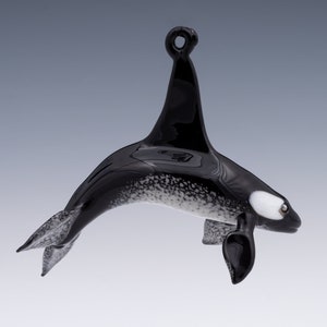 Hanging Glass Orca Whale Ornament, Killer Whale, Lampwork Sea Life Sculpture, Ocean and Marine Life Art image 2