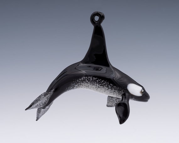 Hanging Glass Orca Whale Ornament, Killer Whale, Lampwork Sea Life