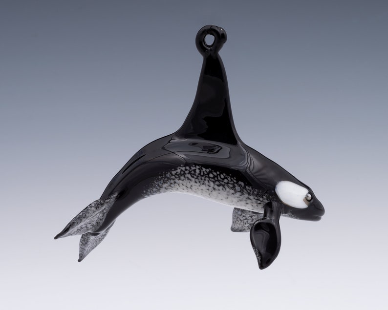 Hanging Glass Orca Whale Ornament, Killer Whale, Lampwork Sea Life Sculpture, Ocean and Marine Life Art image 2