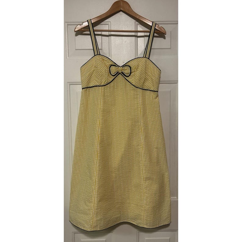 Anthropologie Violet Yellow Sundress Seersucker Sweetheart Fit & Flare Size 10 image 2