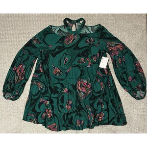 Free People Drift Away Tunic Dress Green Floral Boho Womens Size M Hippie Style image 3