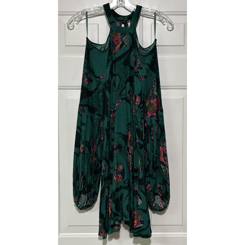 Free People Drift Away Tunic Dress Green Floral Boho Womens Size M Hippie Style image 8