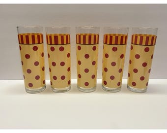 Juego de 5 vasos para beber Gail Pittman Tom Collins de 355 ml (12 oz), con estampado de lunares rojos y amarillos, de 18 cm (7 pulgadas)