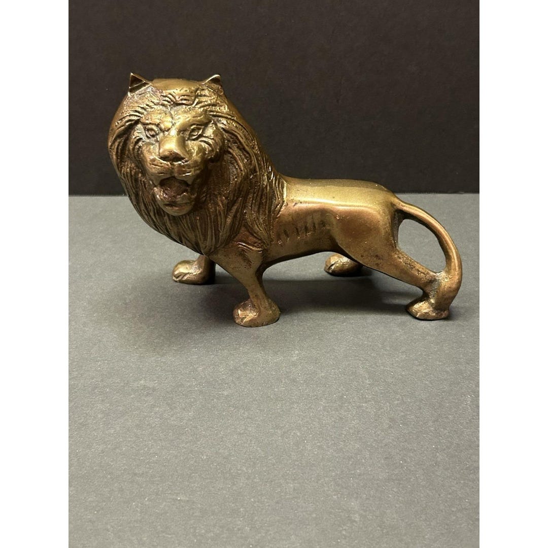 Vtg Solid Brass Lion Figurine Collectible Statue Sculpture Home Decor ...