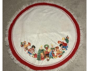 Vintage Christmas Tree Skirt Nostalgic Children, Chimney, and Toys 42" Large