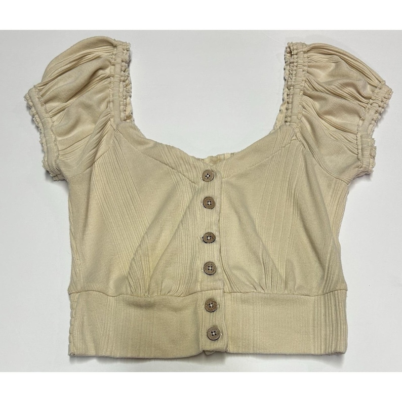 Free People Womens Brighter Days Top Slim Beige Size Small S Boho Summer Blouse image 5