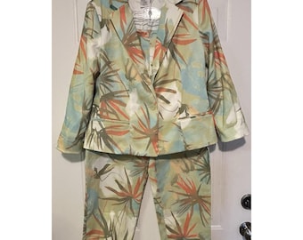 Andre Oliver Womens Tropical Pant Suit Trop Size 10 Blazer Jacket Size 12 Pants