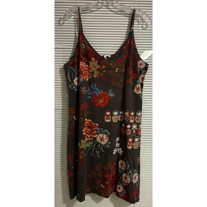 Johnny Was Matryoshka Nesting Doll Floral Sleep Slip Dress Grey Womens Large image 2