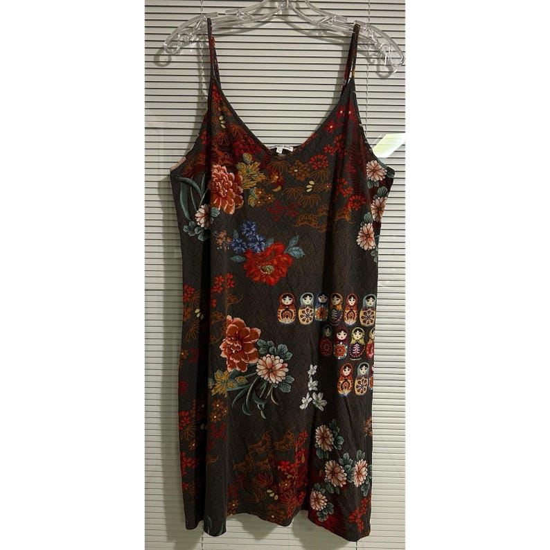Johnny Was Matryoshka Nesting Doll Floral Sleep Slip Dress Grey Womens Large image 2