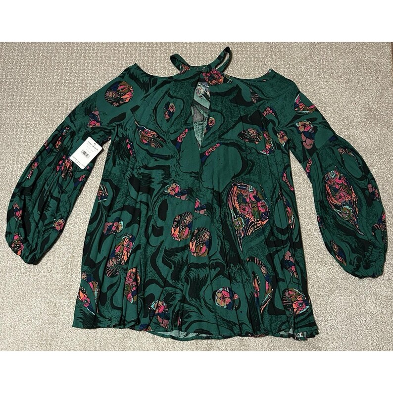 Free People Drift Away Tunic Dress Green Floral Boho Womens Size M Hippie Style image 4