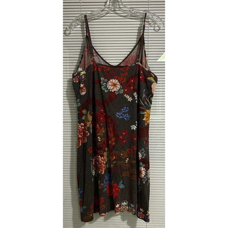 Johnny Was Matryoshka Nesting Doll Floral Sleep Slip Dress Grey Womens Large image 3