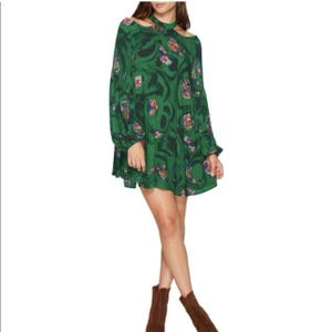 Free People Drift Away Tunic Dress Green Floral Boho Womens Size M Hippie Style image 1