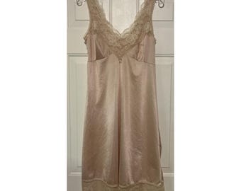 90s Satin Lace Slip Dress Champagne Nightgown Coquette Fairycore Vtg Lingerie