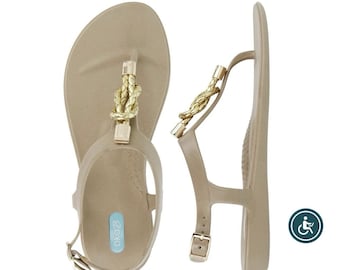 Oka-B Womens 8.5 Tan Gold Braided Knot Thong Slingback Sandals Flat Waterproof