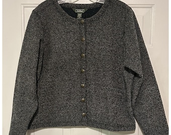 Vintage 90s Women's LL Bean Cardigan Jumper Medium Grey Cotton Metal Buttons
