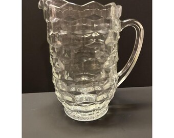 Jarra de vidrio vintage de Indiana, 8" de alto, diseño cubista Whitehall, transparente, 3,13 libras.