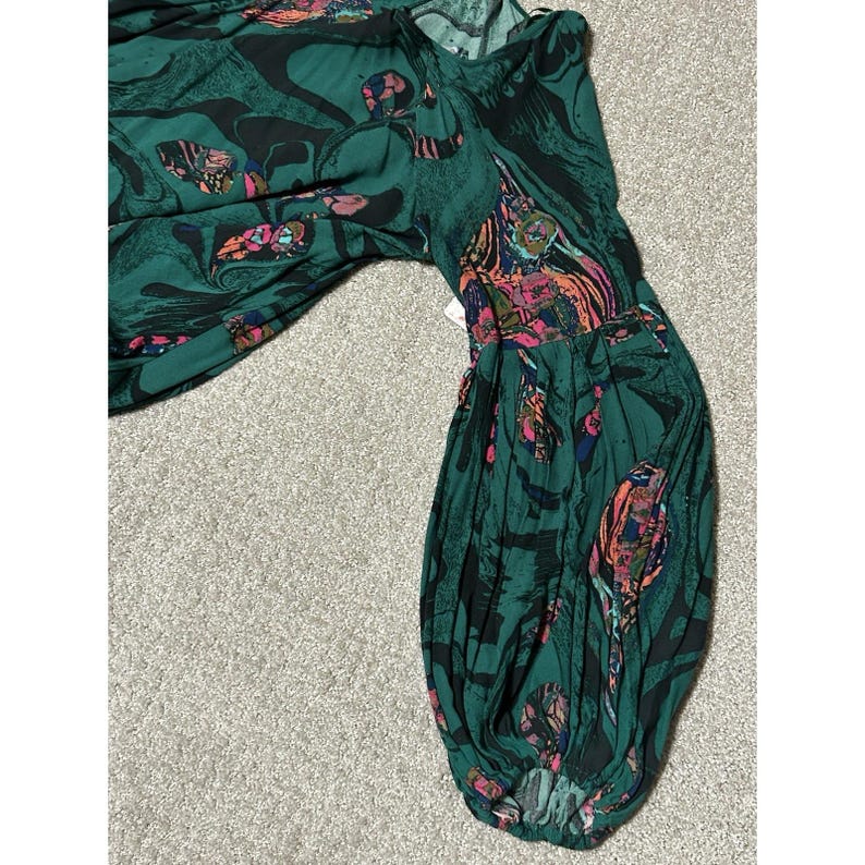 Free People Drift Away Tunic Dress Green Floral Boho Womens Size M Hippie Style image 12