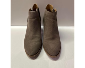 Vionic Anne Women's Taupe Suede Snakeskin Ankle Booties Size 9 Block Heel Zip