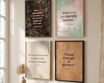 Minimalist Mental Health Wall Art, Set of 4 Daily Affirmation Prints Digital Download