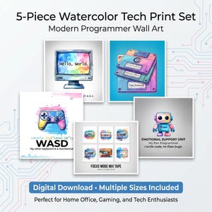 Programmer Gift Bundle, Funny Coding Wall Art, Developer Office Decor, Retro Tech Print