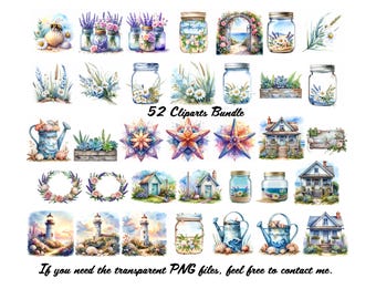 Cottagecore Seaside Clipart Bundle | Watercolor Coastal PNGs