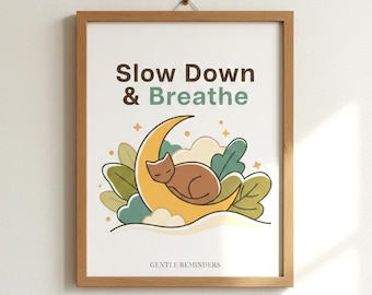 Pastel Boho Cat Moon Print, Gentle Reminders Gallery Wall Art (Digital Download)