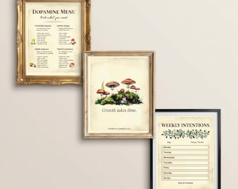 Cottagecore Dopamine Menu and Weekly Planner, Mushroom Routine Art (Digital Download)