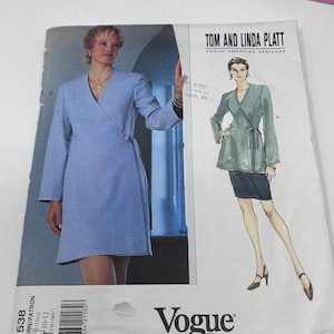 May include: A Vogue Patterns sewing pattern envelope for a Tom and Linda Platt design, number 1538, size 10-12. The envelope features a light blue wrap jacket and a matching illustration, with a pink measuring tape showing 5 inches at the top corner.