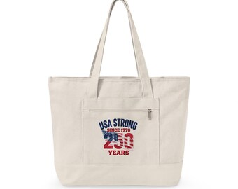 USA Strong 20 Jahre Flagge Emblem Canvas Tote mit Reißverschluss | Artikel zum Jahrestag