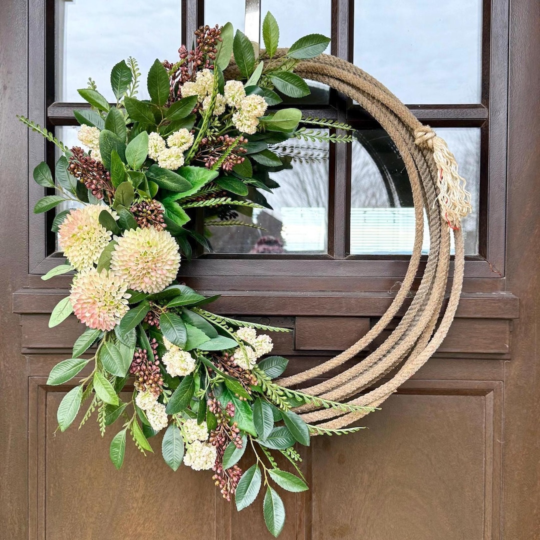 Western Rope Lariat Wreath, Eucalyptus, Dahlia & Berry, Farmhouse Decor ...