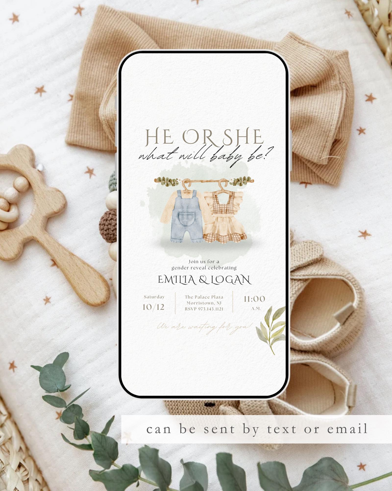 Editable He or She Gender Reveal Invitation | Canva Template - Etsy