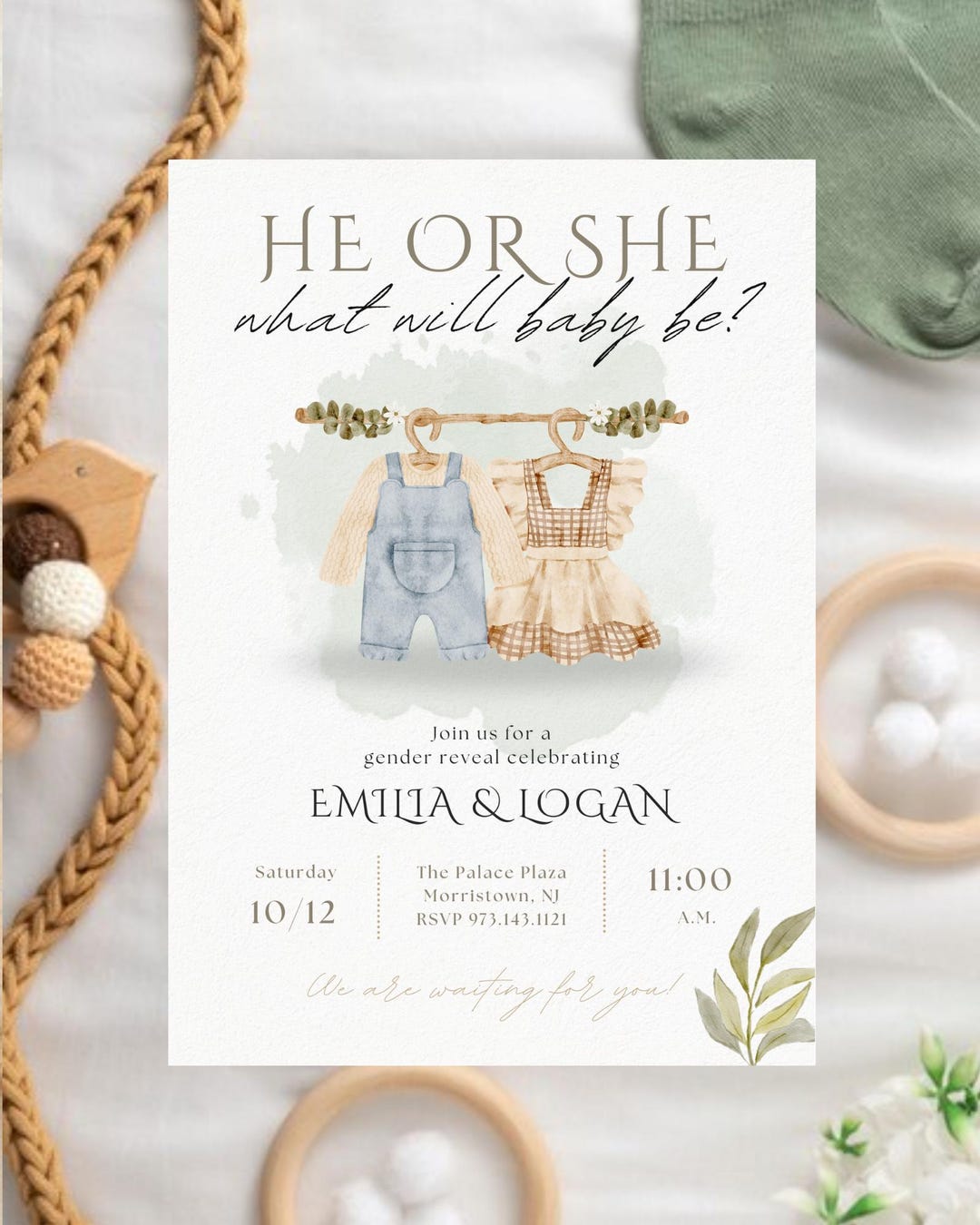 Editable He or She Gender Reveal Invitation | Canva Template - Etsy
