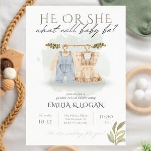 Editable He or She Gender Reveal Invitation | Canva Template - Etsy