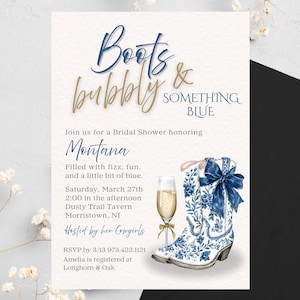 Plantilla de invitación "Boots & Bubbly" (Canva editable) - Descarga inmediata