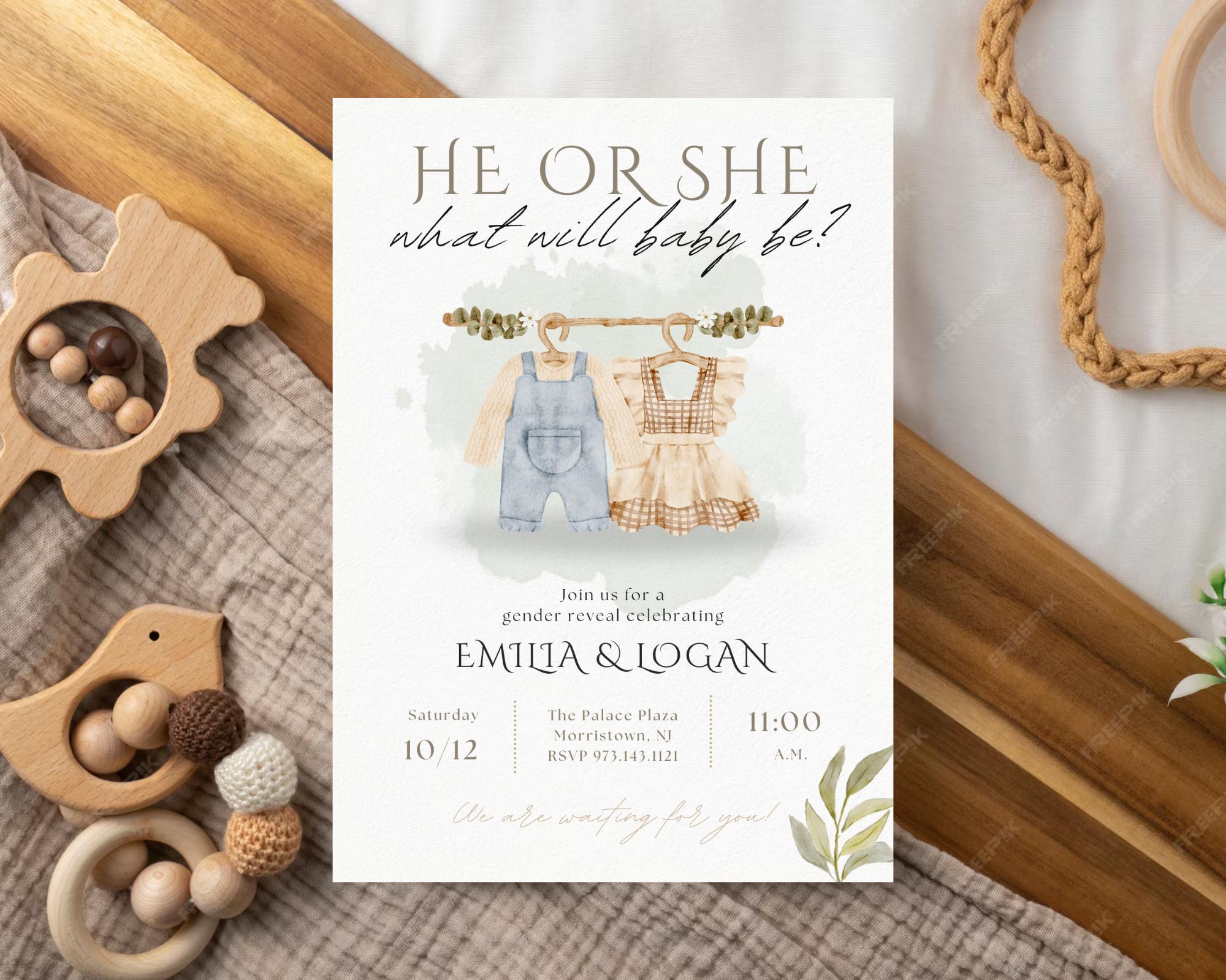 Editable He or She Gender Reveal Invitation | Canva Template - Etsy