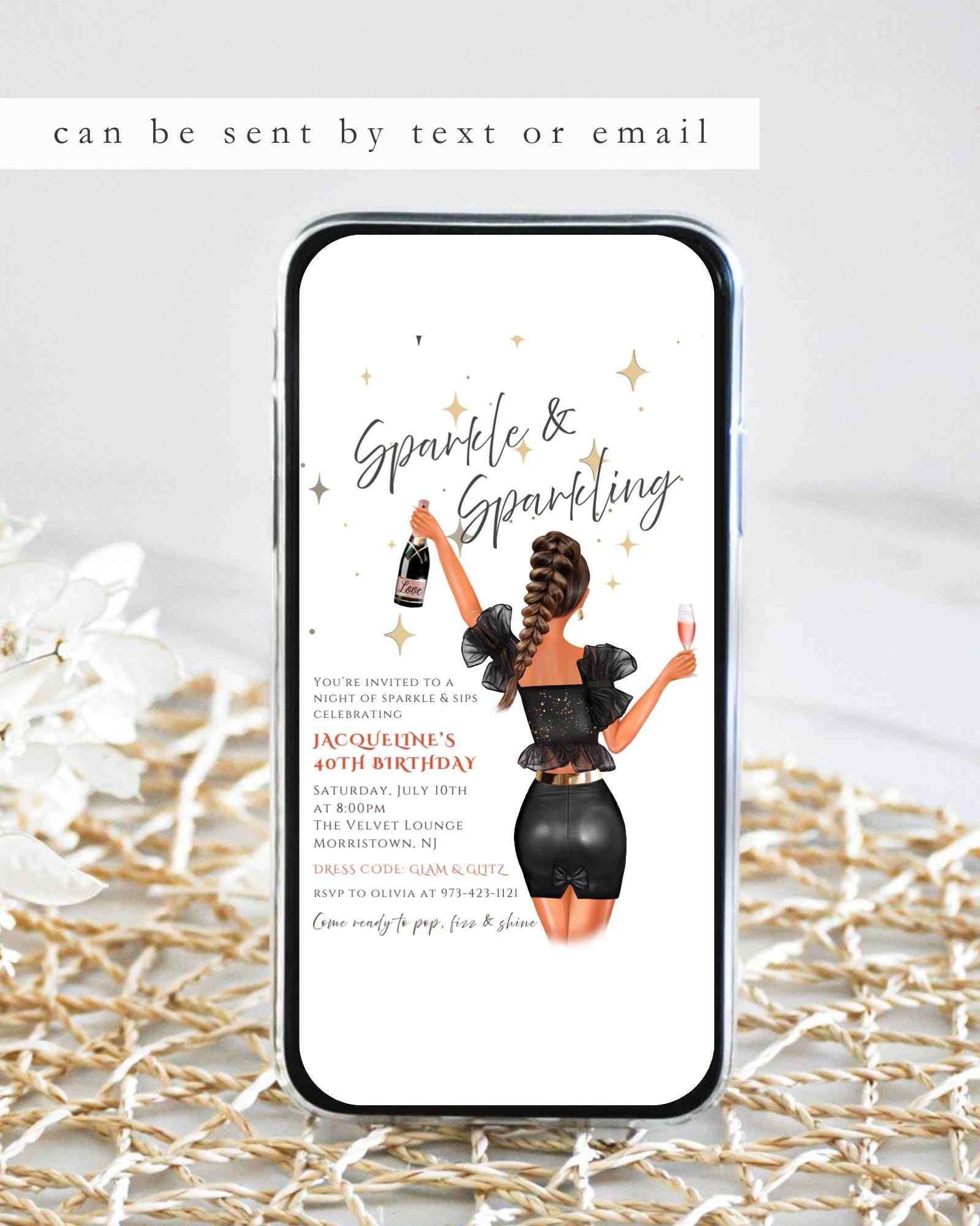 Glam Champagne Birthday Invitation Template Sparkle & Sips Birthday